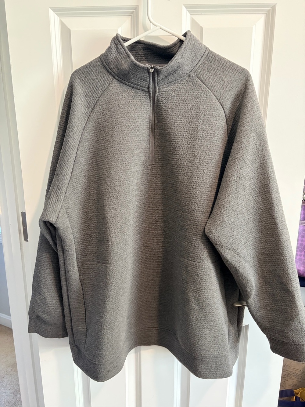 Men's Quarter-Zip Quilted Pullover Sweater - Gray